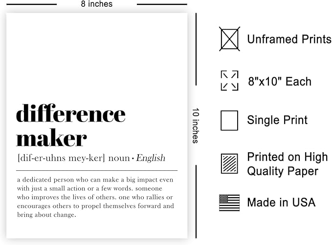 Poster Master Dictionary Art Poster - Definition of Difference Maker Print - Typography Art - Gift for Teacher, Mentor & Boss - Decor for Dorm, Library, Office or Classroom - 8x10 UNFRAMED Wall Art