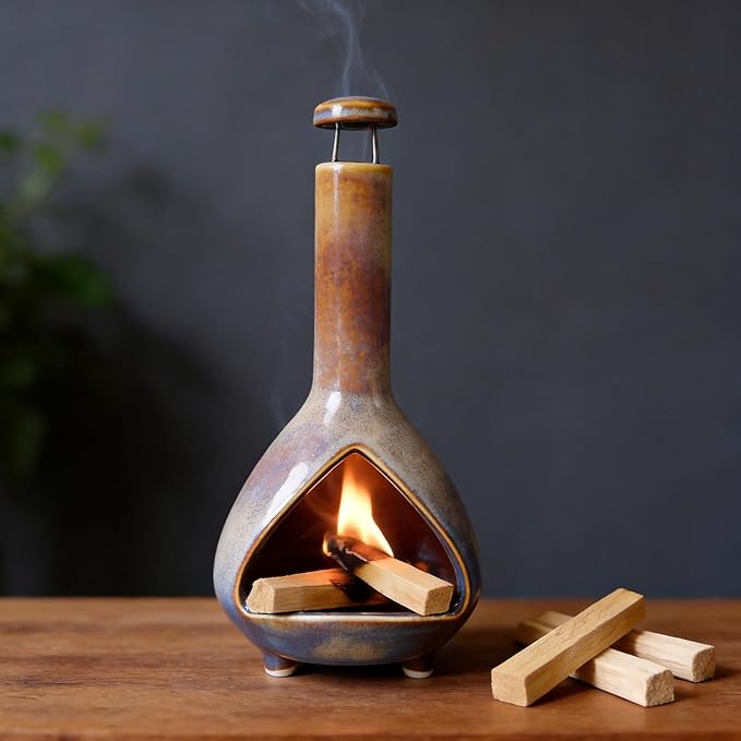 MOUGIGI Ceramic Palo Santo Holder - High Temperature 1200°C Mini Chiminea for Sage, Incense & Palo Santo Sticks - Elegant Gradient Glaze Design for Energy Cleansing, Yoga, Meditation & Aromatherapy