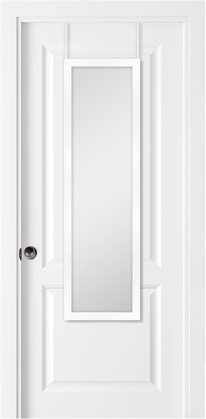 MCS 14.7x50.7 Matte White Over The Door Mirror, Full Length Hanging Mirror for Bedroom & Bathroom Doors, Lightweight Design with Patented No Tools Required Hanging System