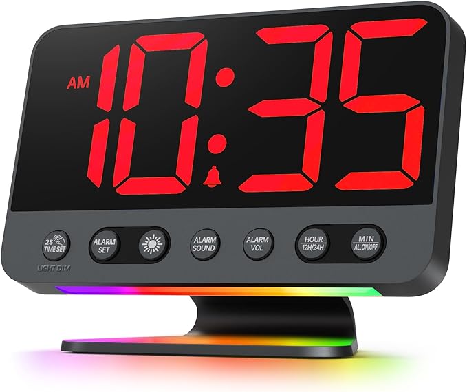 Odokee Digital Alarm Clocks for Bedrooms: Large Bold Number 5 Brightness Dimmer - Easy to Read Across The Room - 5 Alarm Sound 8 Night Light - Red