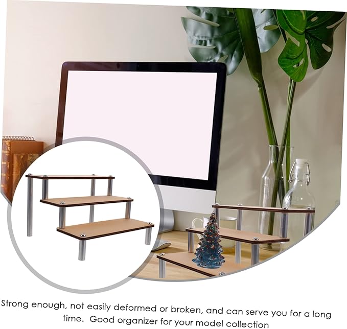 MAGICLULU Wooden Multi Display Riser Shelf for Jewelry Cosmetics and Models Stable Three Tier Organizer with Smooth Finish Rustic Makeup Holder and Statuette Display Stand for Home and Shop
