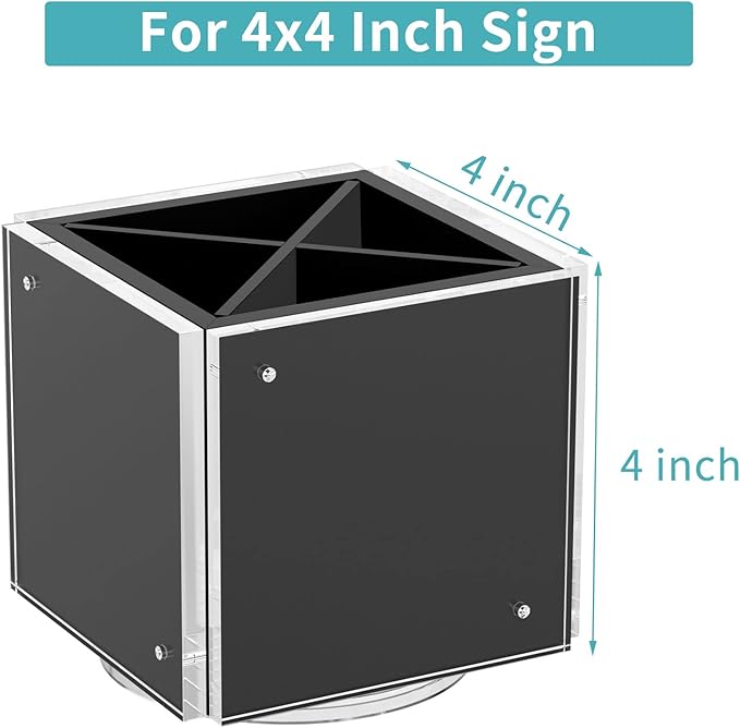 HIIMIEI Acrylic Picture Frames for Desk, 4-side Magnetic Photo Cube Pen Holder 4"x 4", 360° Rotating Desktop Organizer for Pencil, Makeup Brushes, Home, Office (Black)