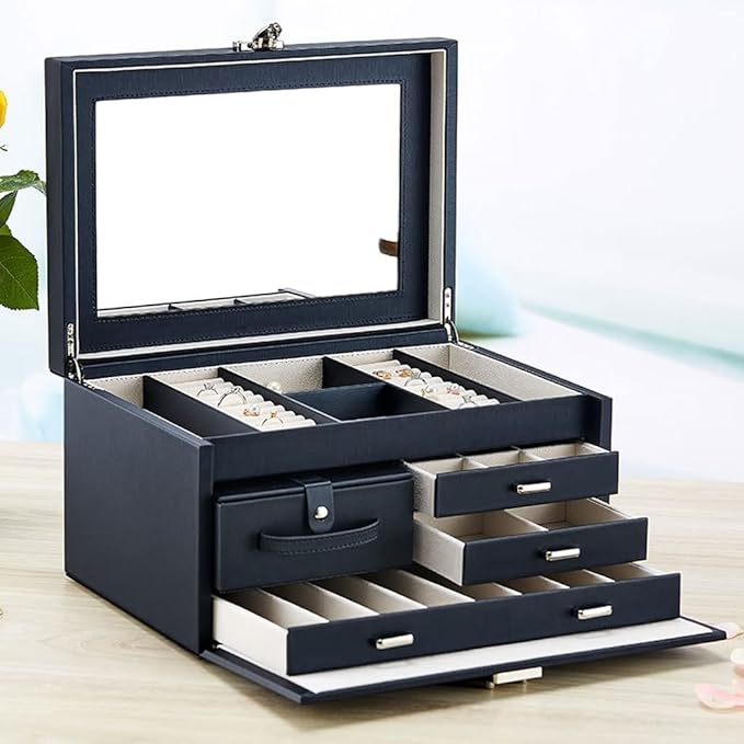 Makeup Organizers Lockable Jewelry Box Storage Box Four-Layer Jewelry Box Can Store Rings Bracelets Necklaces Earrings and Watches Jewelry Case (Color : C) (D)
