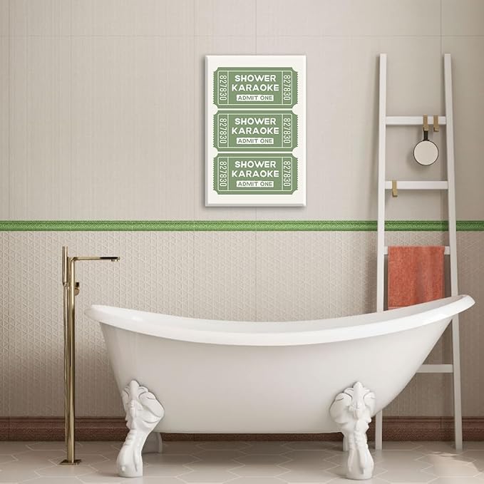 abrtolpffo Sage Green Shower Karaoke Wall Art, Trendy Admit One Ticket Canvas Poster, Funny Bathroom Wall Art Print, Cute Quotes Wall Decor for Restroom Guestroom 12x16in Wrapped Canvas