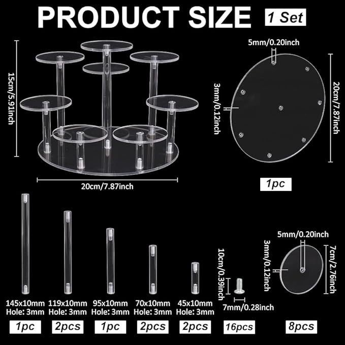PH PandaHall Acrylic Riser Display Shelf 8-Tier Clear Risers Stand Multilevel Round Acrylic Stands Mini Figure Display Riser Stand Collectibles Organizer Holder for Cupcake Collectibles Christmas