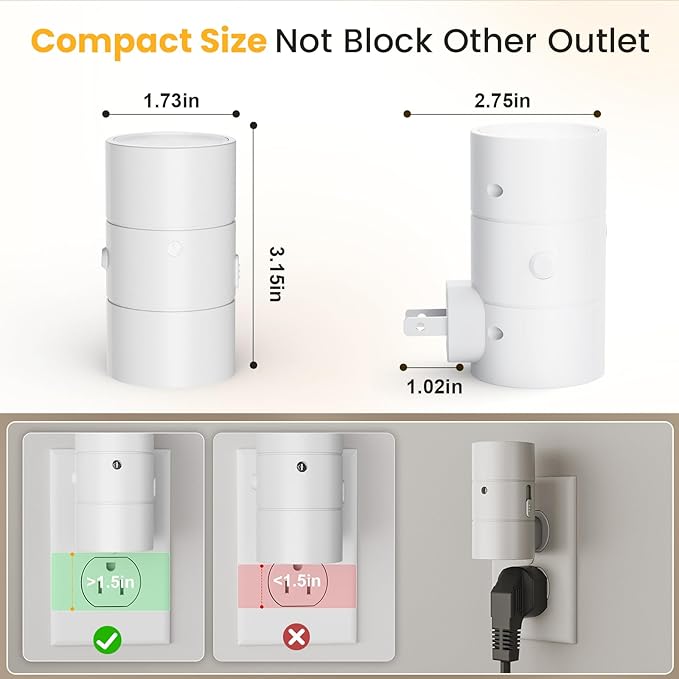 VOLISUN Night Light, Dimmable Led Night Lights Plug into Wall, Amber/3000K/4500K, 0-100LM Adjustable Brightness, Dusk to Dawn Nightlight for Hallway, Bathroom, Bedroom White 2 Pack