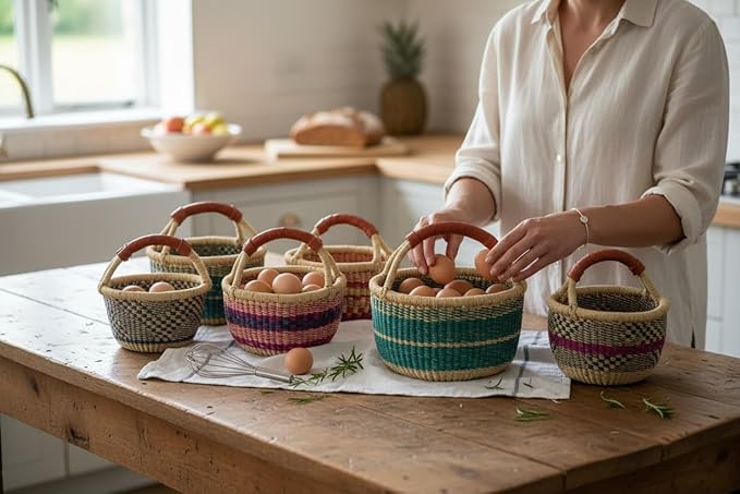 Children's Mini Bolga 7"- 9" Across African Bolga Ghana Basket Fair Trade toys Easter Eggs basket (COLORS VARY) 1 EA