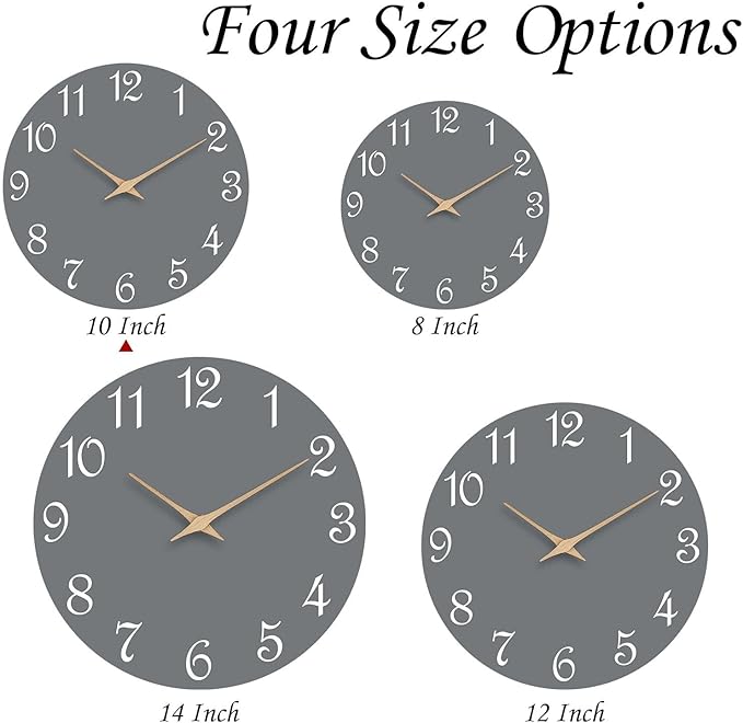 Mosewa Wall Clock Silent Non Ticking Decorative for Bedroom Bathroom Office Living Room Battery Operated Gray Wood Modern Simple(10 Inch)