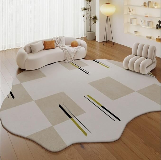 Modern Irregular Shaped Area Rug Cream Beige Abstract Shaped Rug for Living Room Bedroom Diningroom Non Slip Washable Unique Designer Rug Minimalist Boho Meetingroom Home Office Foldable Carpet 4x6