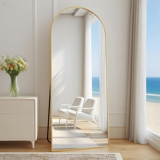 Rowjut Floor Mirror Arched Full Length Mirrors, Mirror Full Length Standing Hanging or Leaning Against Wall, 59"x18" Large Full Body and Wall Mounted Mirror for Bedroom Living Room, Gold