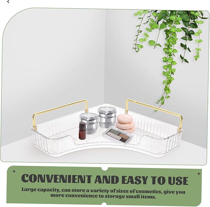VOSAREA Corner Organizer for Bathroom Countertop Transparent Makeup Storage Shelf Elegant Vanity Organizer for Cosmetics and Perfume Pet Material for Bedroom and Bathroom Use