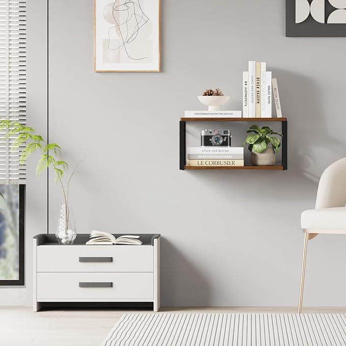 Floating Nightstand, Wood Bedside Shelf Wall Mounted Nightstand, Floating Bedside Table Wall Shelf for Bedroom, Living Room, Bathroom, Kitchen, Office (Vintage Brown)