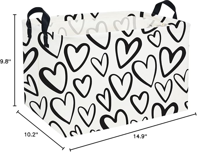 Essme Rectangular Heart Basket Gift Storage Box,Heart Storage Bins Organizer with Handles for Girls Room Decor,Basket,Shelf Basket.(Black Heart)