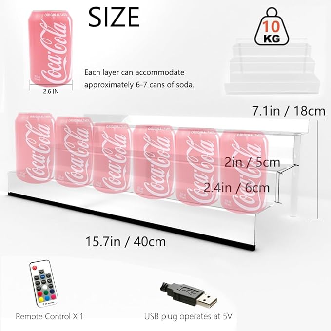 YMVV 15.7 IN Clear Acrylic Display Riser Shelf with LED light,3 Tier Display Step Shelves Holder, Perfume Cologne Organizer Holder,Pops Toys Figures, Clear Cupcake Riser, Dessert Shelf ,2 Pack
