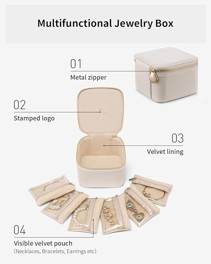 Vlando Make up Bag for Travel and Small Jewelry Case for Girl Gift,Earrings Necklace Ring Box