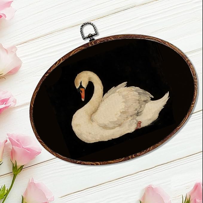 Vintage Swan Oval Framed Wall Art, Rustic Animal Swan Prints Canvas Art Paintings Wall Decor, Rustic Cottagecore Hanging Decor Artwork for Home Living Room Bedroom Farmhouse Gifts for Mom 12X8.3