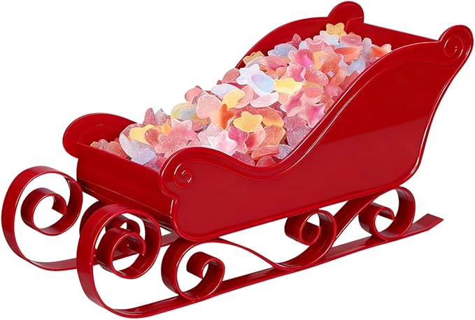 DOITOOL Mini Santa Sleigh Ornament Christmas Candy Bowl Christmas Sleigh for Xmas Tree Holiday Party Photo Prop Table Decor 9.8 x 4.7 x 4.1 Inch