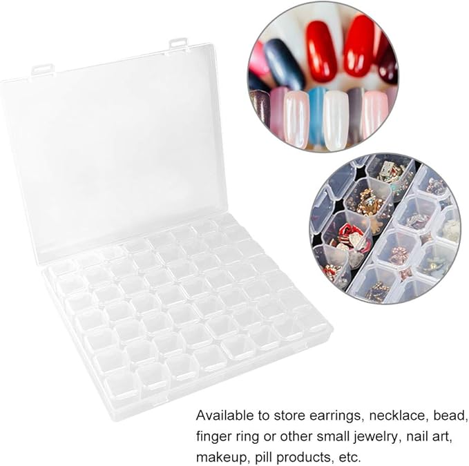 Grid Organizer Box, 56 Slots Plastic Nail Art Accessory Decorations Jewelry Storage Organizer Box