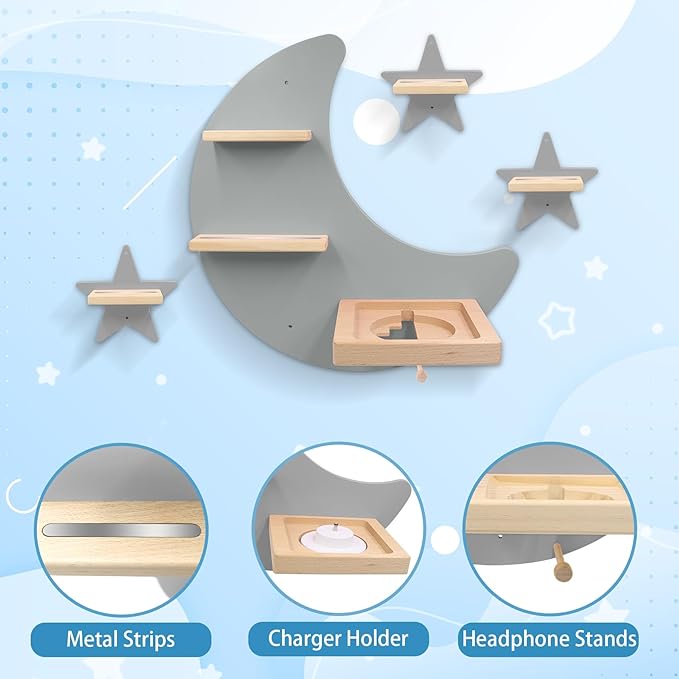 Taladad for Toniebox 1 and Toniebox 2 Tonie Shelf Wall Mounted Set,Tonies Figures Tonies Storage,Magnetic Wooden Floating Shelves Compatible with Tonie Box Player Character for Children Room