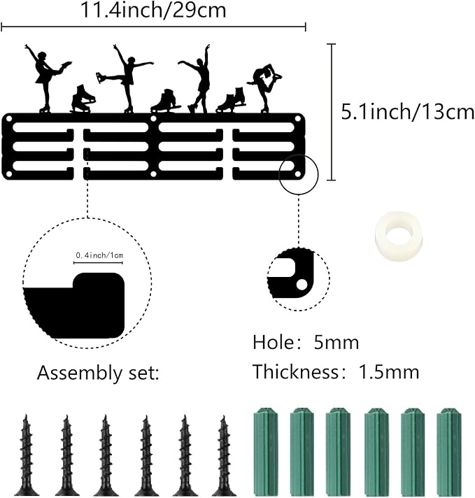 CREATCABIN Ice Skating Medal Holder Medal Hanger Display Rack Sports Metal Hanging Iron Small Mount Decor Awards for Wall Home Badge Race Running Gymnastics Swimming Medalist Black 11.4 x 5.1 Inch