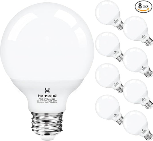 hansang G25 Vanity Light Bulb 2700K Warm White 8 Pack, LED Globe Light Bulbs for Bathroom Vanity Mirror,E26 Medium Screw Base,5W 60W Incandescent Equivalent,500 Lumen,Non-dimmable