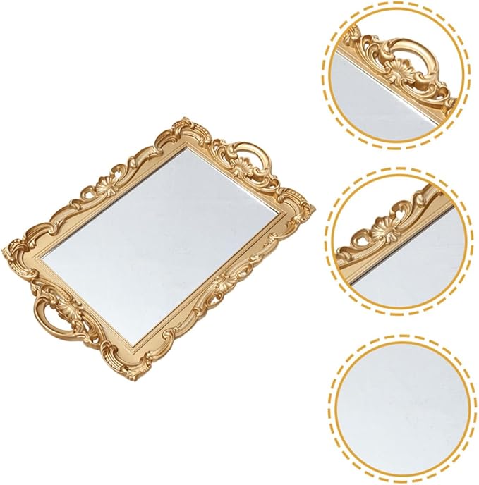 LALAFINA Vintage Mirror Tray Perfume Organizer for Dresser Decorative Makeup Tray with Glass Mirror Surface for Bedroom and Bathroom Décor