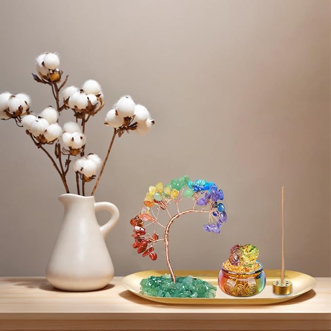 Feng Shui Crystal Tree Incense Burner Holder, Lucky Pi Xiu Treasure Basin, Healing Crystals Tree of Life Incense Tray Money Ideal Adornment for Attracting Wealth, Yoga Meditation Decor - Colorful
