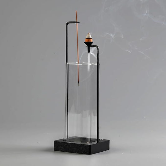 Incense Holder for Sticks and Incense Burner for Cone Incense Set, Upside Down Incense Burner with Removable Glass Ash Catcher Anti-Ash Flying Black