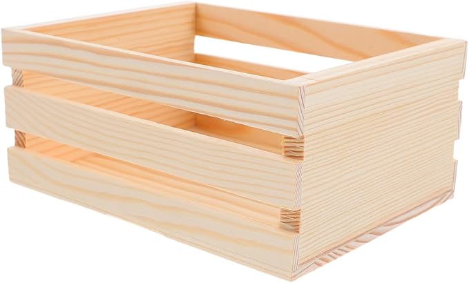 Mini Pine Wood Crate, 6.5" x 4.1" x 3.5" Small Wooden Storage Box with Artistic Hollow Design, Rustic Farmhouse Wood Crate for DIY Crafts, Desk Organizer & Kitchen Decor