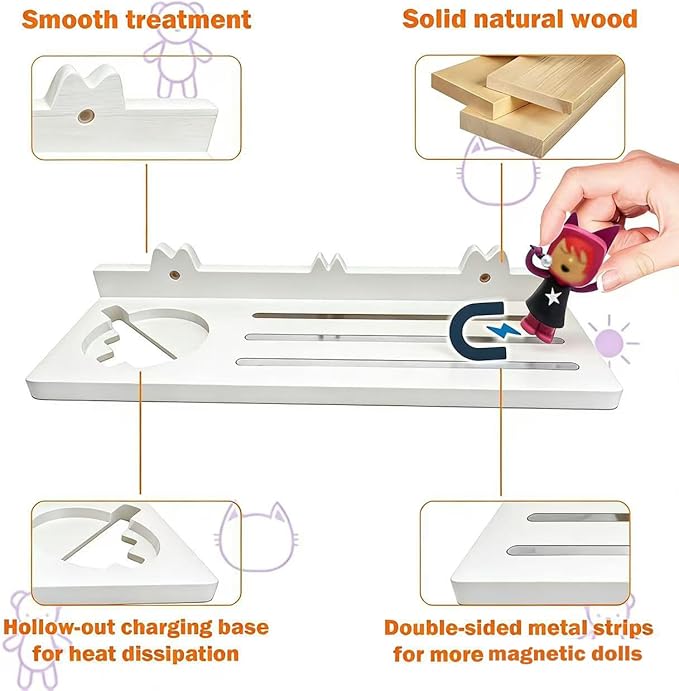 Tonie Shelf - Wooden Shelf for Tonies Storage, Floating Shelves for Tonie Organizer, Magnetic Tonie Shelf for Wall to Display Toniebox & Characters (Average White)