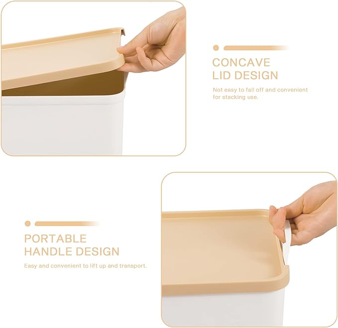 ANMINY 8PCS Plastic Storage Bins Containers with Lids, Large Storage Organization Bins Boxes, Lidded Plastic Storage Baskets for Closet Shelves Desktop, Wheat Lids, 1XL + 1L + 2M + 4S