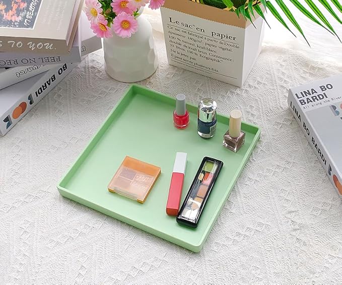 Small Square Serving Tray (9 inch), Durable Green Tray for Desserts & Organization, Lightweight for Coffee, Drinks, Party, Seasoning, Perfume and Display.