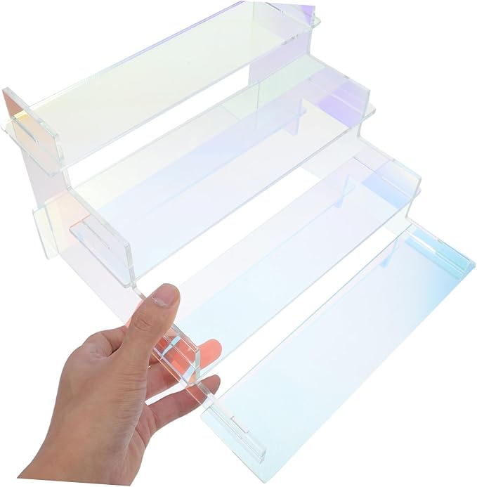 Transparent Acrylic Display Stand for Makeup and Perfume Organizer Dazzling Rainbow Color Figurines Rack Versatile Decorative Risers for Home and Vanity Use