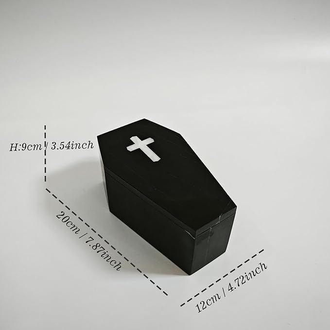 Gothic Coffin Organizer Box with/without Cross, Black Marble Storage Case for Makeup Brushes and Accessories (With Cross)