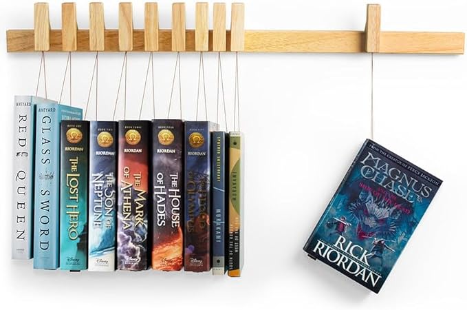 Ash Harbor Floating Wall Bookshelf - Wall Mounted Book Organizer with Included Bookmarks - Hardwood Hanging Bookshelf for Bedroom, Living Room, or Kitchen - A Thoughtful Gift for Book Lovers (Natural)