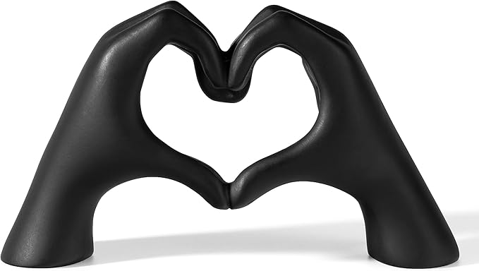 Gold Decor Living Room – Mini Small Heart Hands Sculpture – Shelf Decor Aesthetic – Cute Home Accent Table & Shelves – Love Statue - Gifts Girlfriend, Wife, Women, Teen Girls, Valentine (Black, Mini)