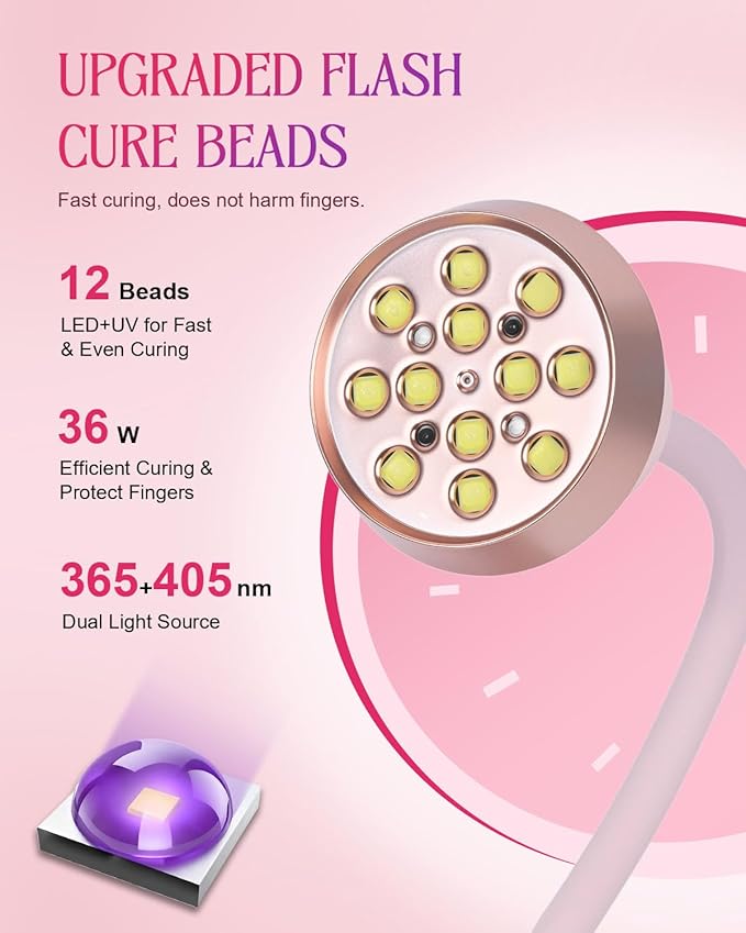 UV LED Nail Lamp for Gel Nails Polish, Flash Cure 36W Rechargeable Cordless Gooseneck Mini Nails Light, Quick Dryer with Timers Smart Sensor Ambient Lighting, Home DIY & Professional