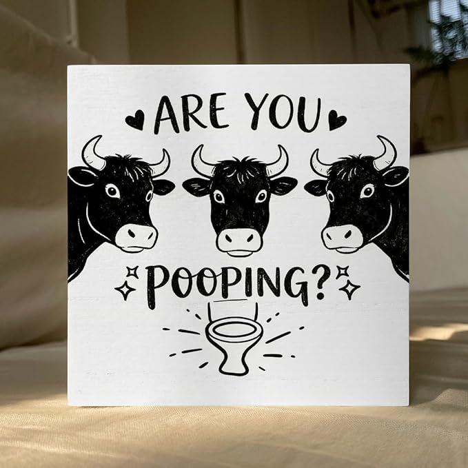 Funny Rustic Bathroom Wooden Box Sign 5x5 Inch - "ARE YOU POOPING" Humorous Restroom Quote Decor, Farmhouse Style Shelf Desk Table Decoration for Home Bathroom