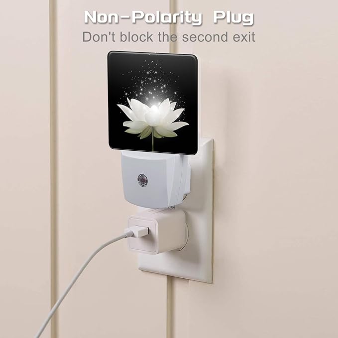 Magic White Lotus Flower Night Light for Kids, Glowing Lotus Floral Night Light Plug in with Dusk to Dawn Sensor, 0.5w Energy Saving Sleep Friendly Nightlight for Hallway Stairway Kitchen Bedroom