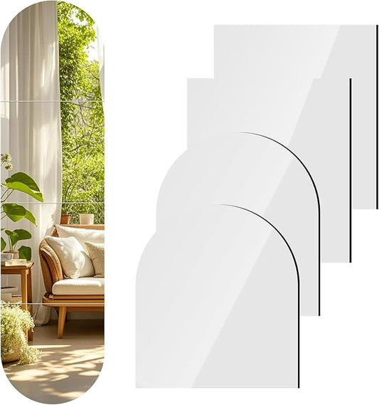 Arched Mirror Full Length for Wall, 4 PCS 14 x 12 Inch Full Length Mirror Wall Mounted Frameless Self Adhesive Glass Full Body Mirrors for Bathroom,Entryway,Living Room