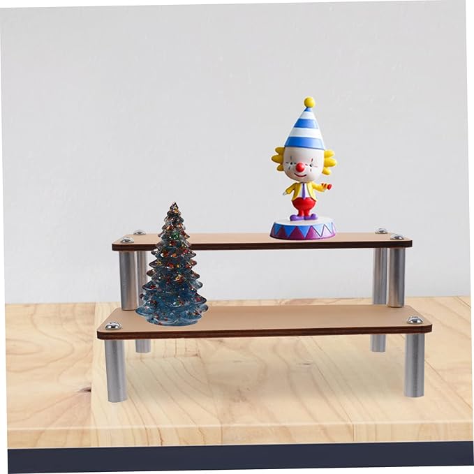 BESTYASH Wooden Multi-Layer Makeup Organizer Display Stand 2-Tier Rustic Shelf for Cosmetics Toy Figures and Crafts for Vanity and Collectibles Showcase
