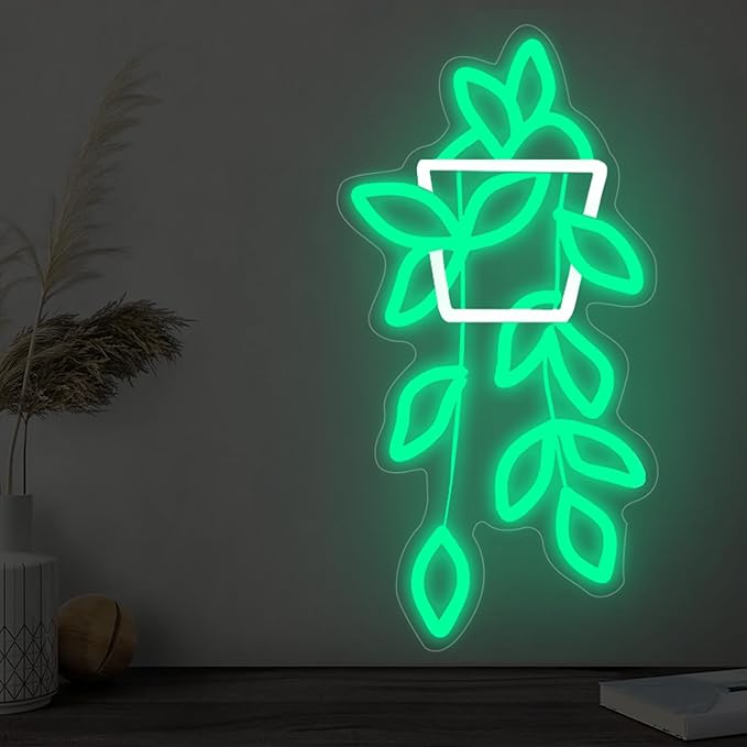 Flowerpot Neon Sign for Wall Decor, USB Light Up Sign for Home Bedroom Party Bar Flower Shop Decor Wedding Birthday Party Gifts for Her Him, 16.5"x8.9"