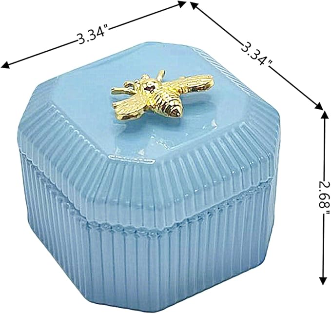 Cute Glass Candy Box - Glass Jar with Lids for Storage Candy Cookie, Vintage Candy Jar Candy Dish for Office Desk Buffet,3.34x3.34x2.68 H IN-GRB020-Blue