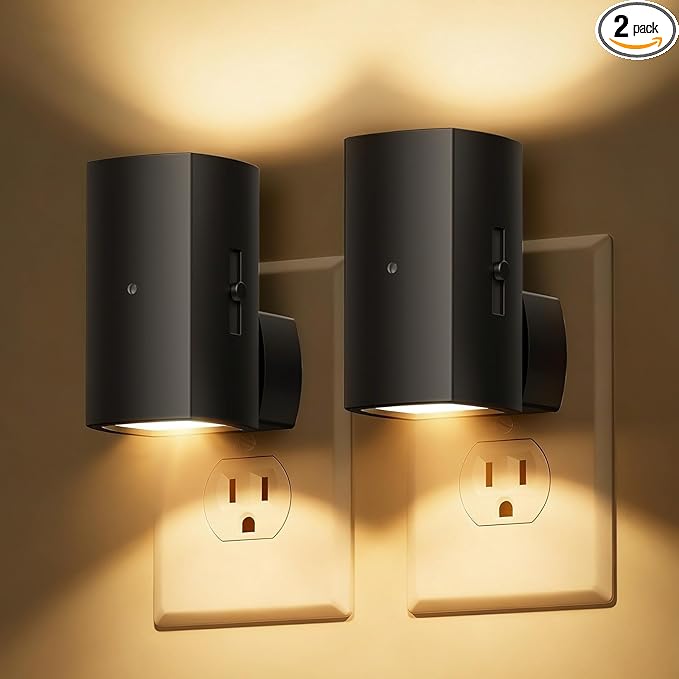 Brightown 2 Pack Night Lights Plug Into Wall, Modern Night Light with Rotating Plug, Dusk to Dawn Sensor, 0-100LM Stepless Dimming Nightlights, Home Decor for Hallway Bedroom Bathroom, Soft White