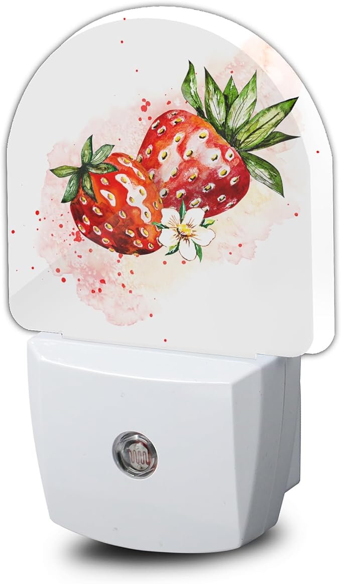 Night Light,Strawberry Berry Flower Night Lights Plug Into Wall Dusk to Dawn Sensor for Bedroom,Bathroom and Living Room for Women/Girls Gifts
