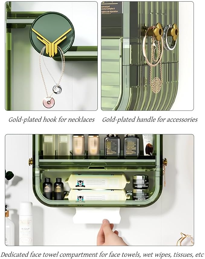 Multi-Layer Bathroom Wall Shelf, Wall-Mounted Makeup Organizers with Hooks, Simple Wall Shelves, Over The Toilet Storage Cabinet for Bedroom or Bathroom