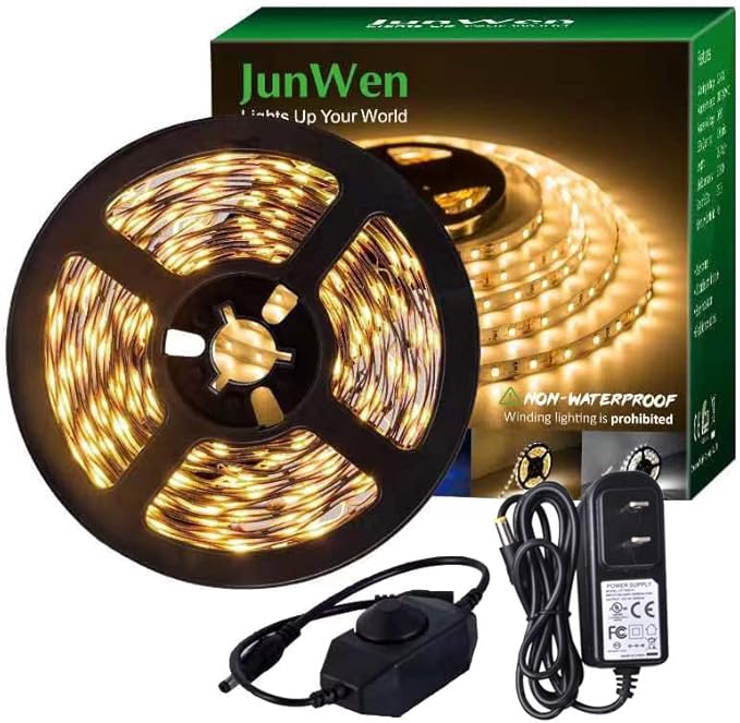 20FT LED Strip Light Warm White 360 LED Beads,12V Soft Dimmable Warm Lights Strip, for Bedrooms, Mirror, Kitchen, Home Decoration, Not Waterproof