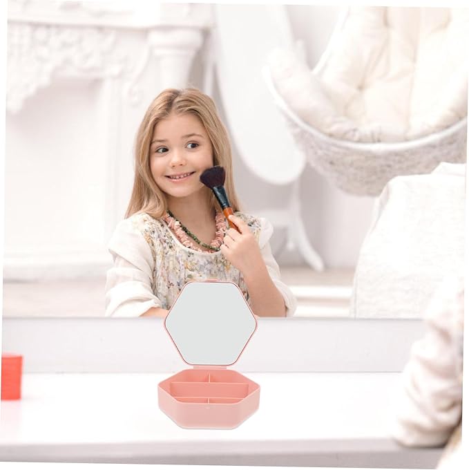 SHOWERORO Portable Jewelry Storage Box Mirror Compact Makeup Organizer Stylish Design for Earrings Necklaces and Bracelets Travel-friendly Jewelry Holder for Women and Girls