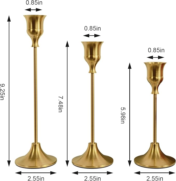 NLBTW Brass Gold Candlestick Holders Taper Candle Holders, Set of 3 Vintage Candle Sticks Holder Decor Used as Fireplace Mantel or Table Centerpieces for Wedding, Dinning, Party