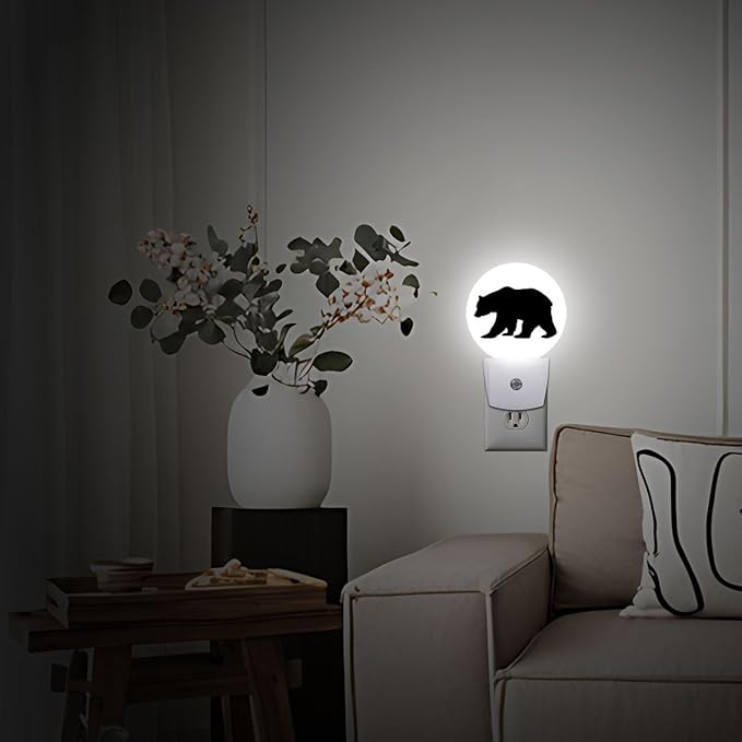 Black Bear Night Light Plug Into Wall Auto Led Sleep Round Lamp for Living Room Hallway Stairs